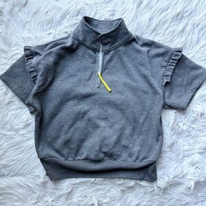 Anthropologie Tiny Heather Gray Quarter Zip Pullover Short Sleeve Sweatshirt Top